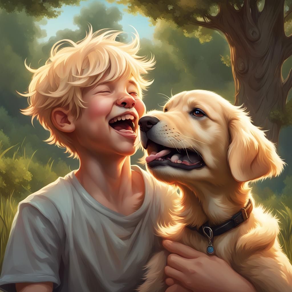 Boy and Puppy Portrait with Dynamic Lighting