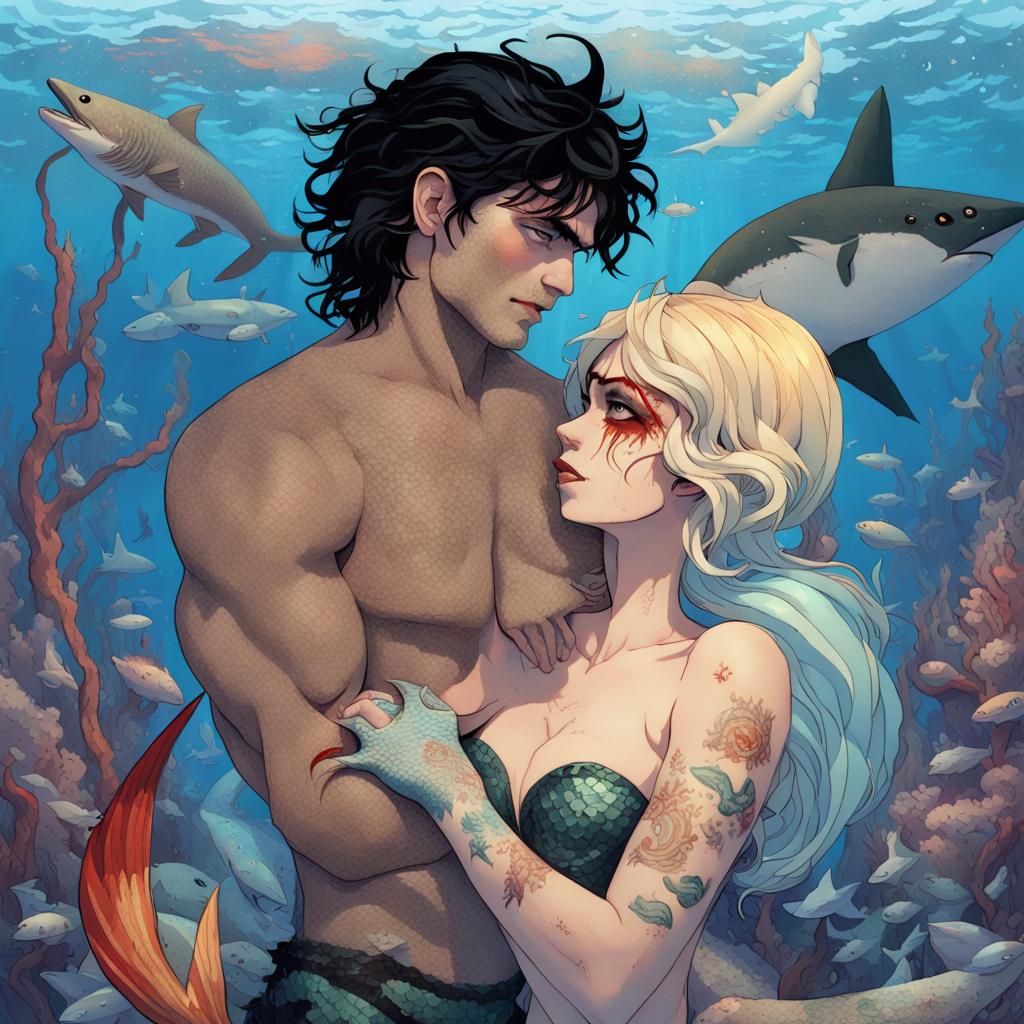 Mosaic Portrait: Merman's Grief for Lost Mermaid