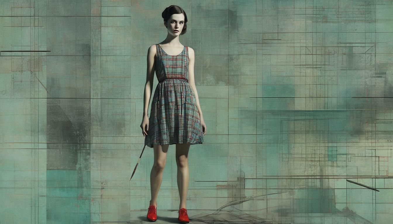 Bauhaus Orthographic Drawing: Woman with Bat in Mist