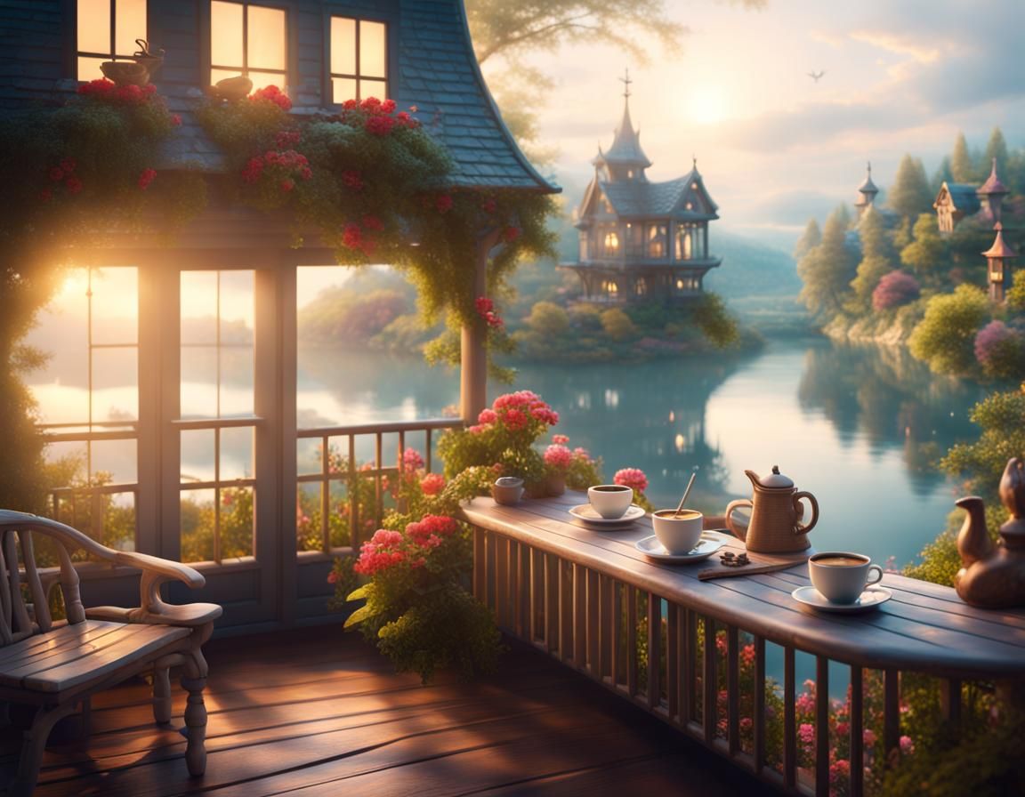 Fairy House Balcony View with Coffee