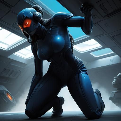 Dynamic Comic Book Art: Space Woman Defends Ship