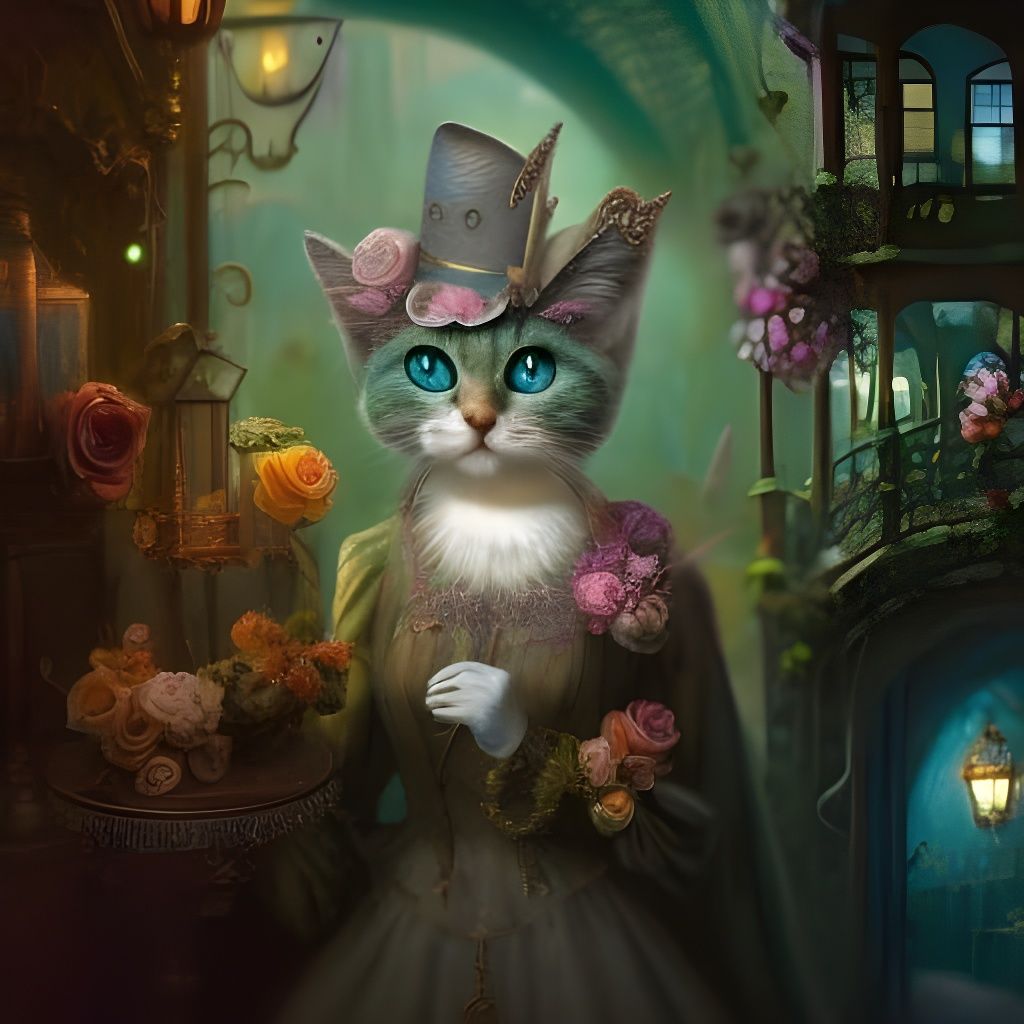 Victorian Cat in Detailed Storybook Illustration