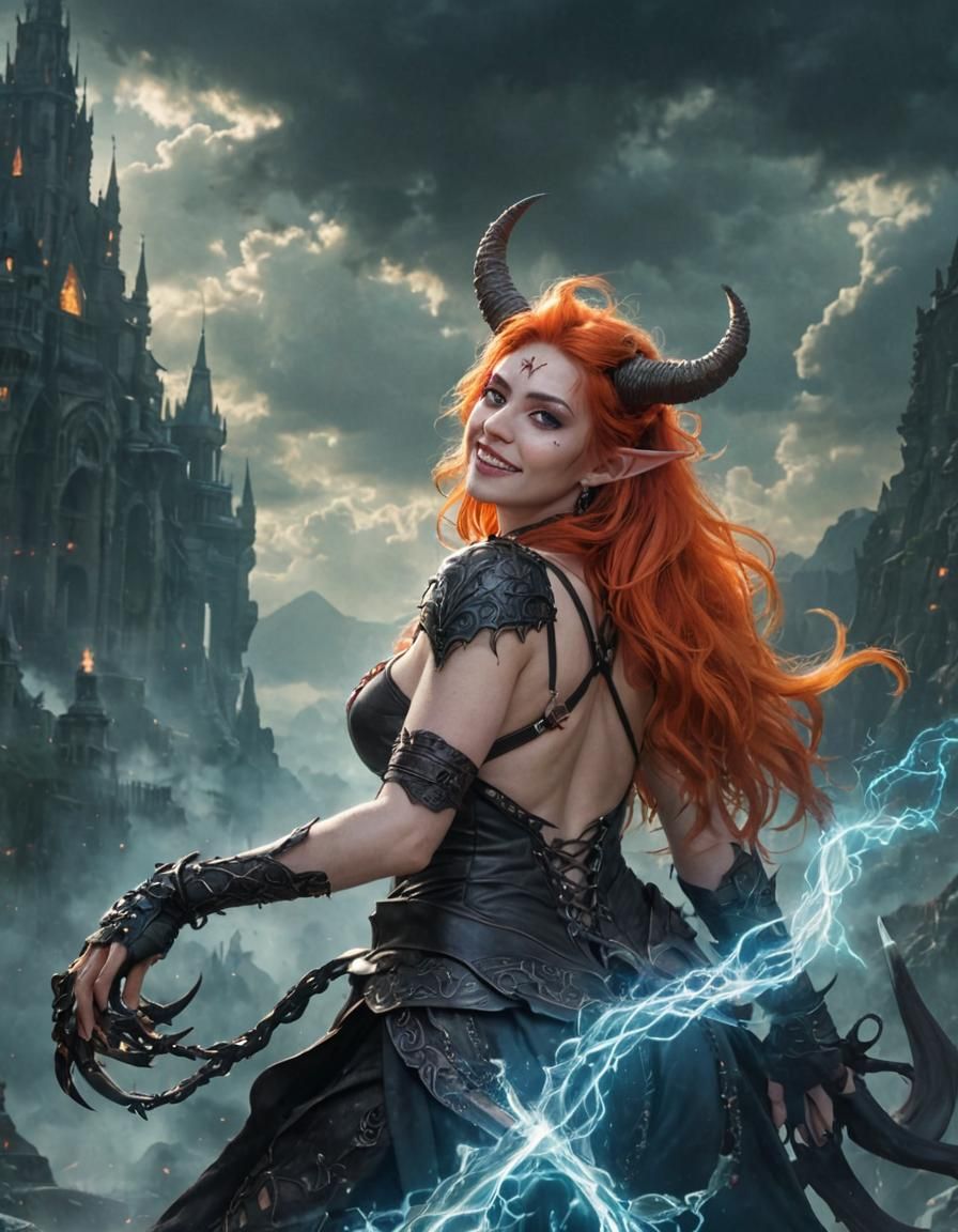 Demonic Priestess Overlooking Hellscape in JRPG Style