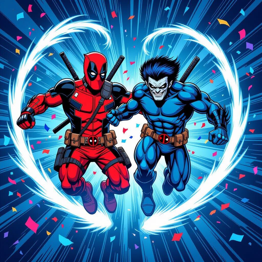 Deadpool Nightcrawler Fusion in Vivid Comic Style