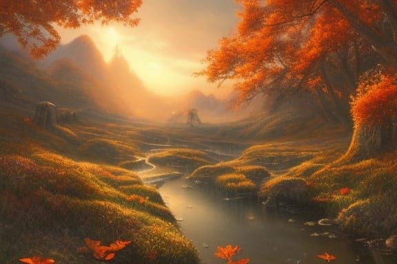 Autumn Meadow Sunset in Hyperrealistic Digital Art