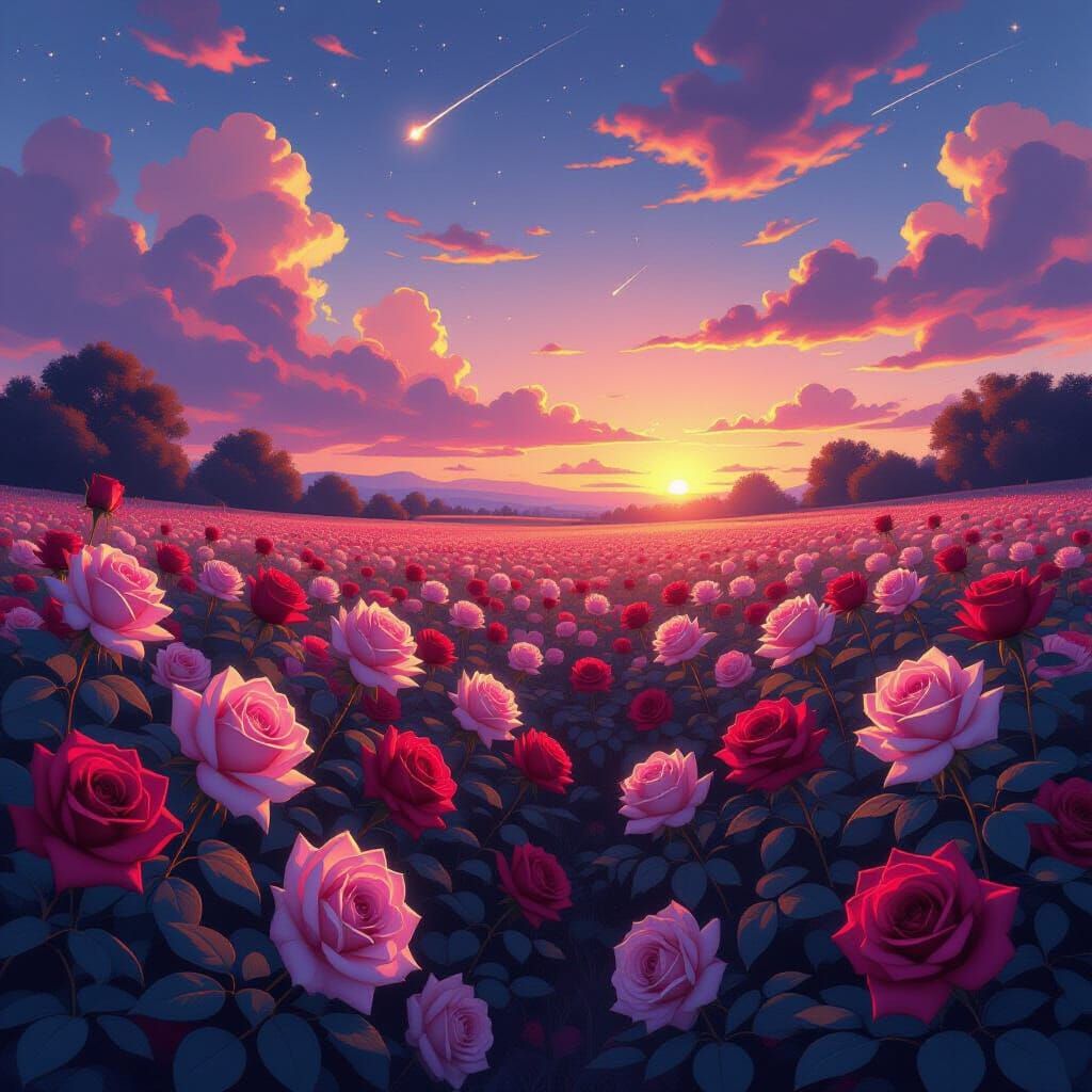 Endless Rose Garden Dreamscape in Twilight Colors