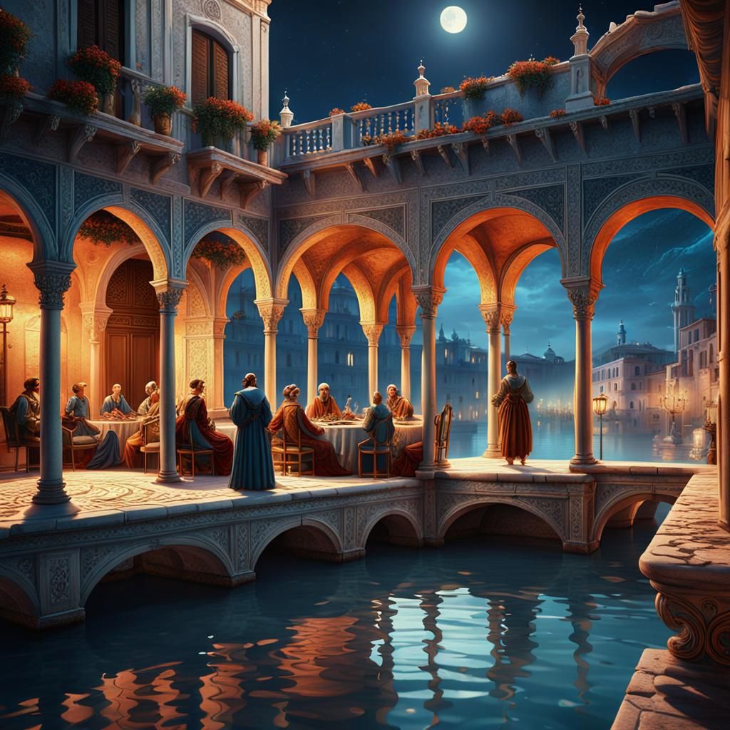 Venetian Terrace Conversation: A Fantasy Concept Art Piece