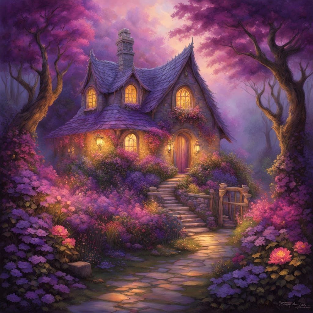 Whimsical Cottage in Magical Forest as Digital Art