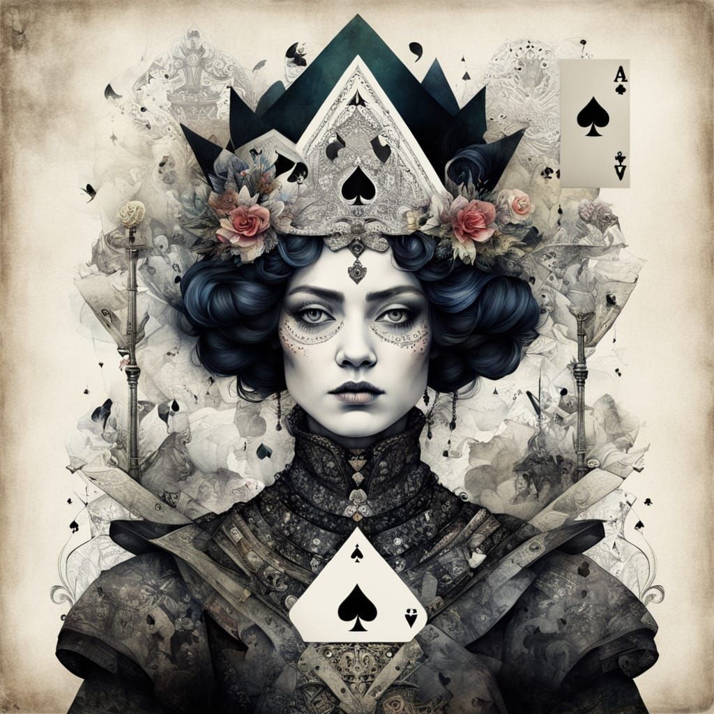 Intricate Queen of Spades in Hearts Game