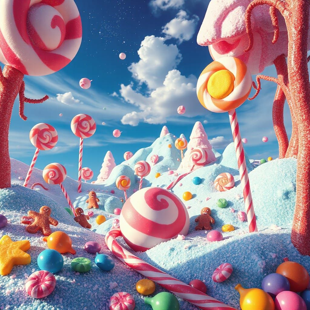 Sugar-Coated Dreamscape in Whimsical, Hyperrealistic Style