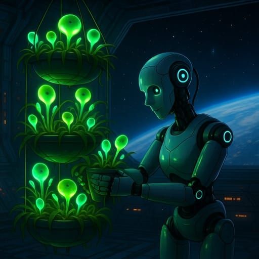 Robot Gardener in Space Station Hanging Garden