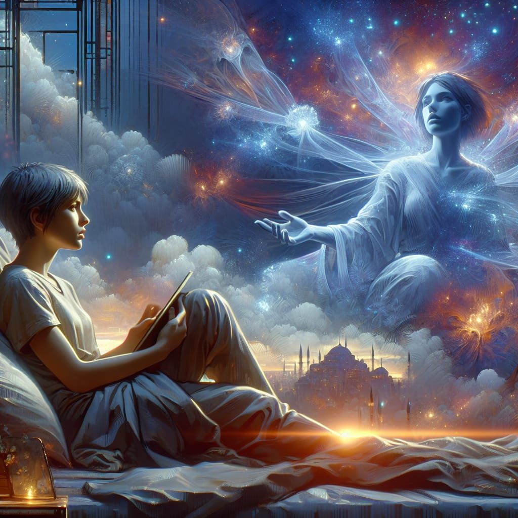 Woman Dreams of Future in Matte Painting Style