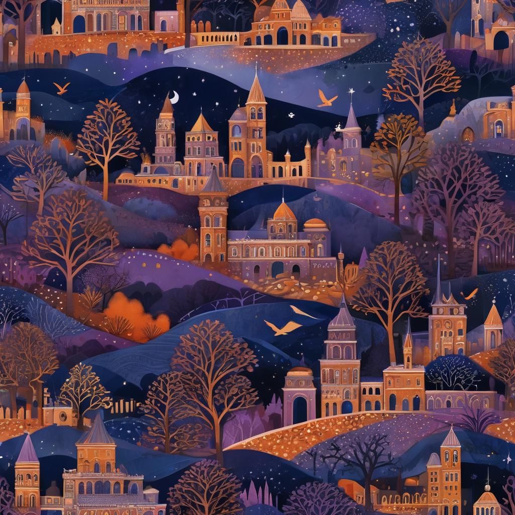 Futuristic Copper Architecture in Layered Paper Art Style