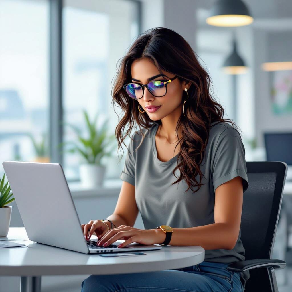 Indian Woman in Modern Office: Digital Art