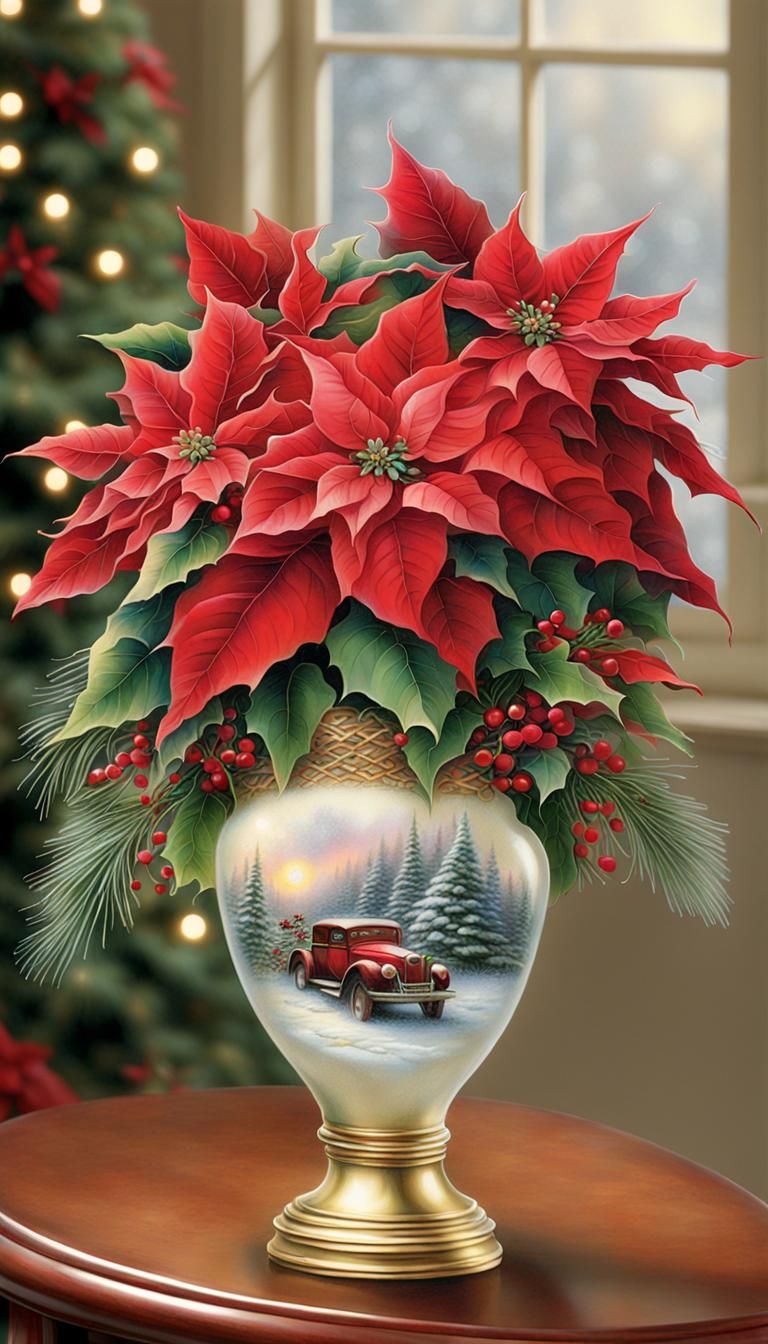 Ethereal Christmas Poinsettia Bouquet in Fantasy Style