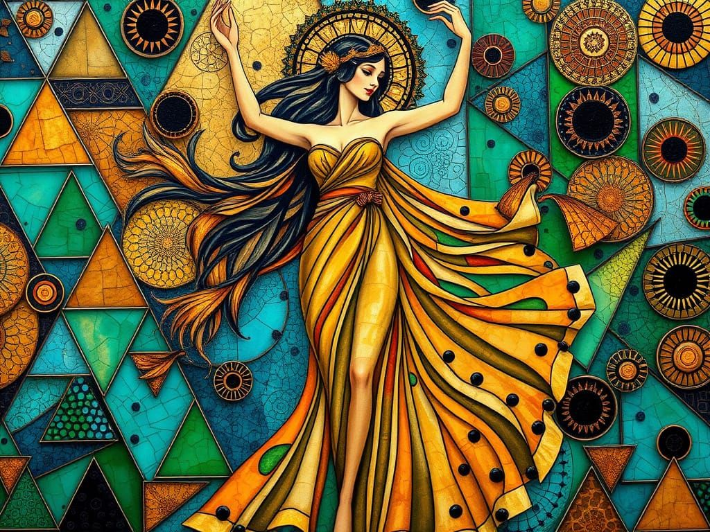 Dreamlike Female Figure in Kintsugi-Inspired Patterns