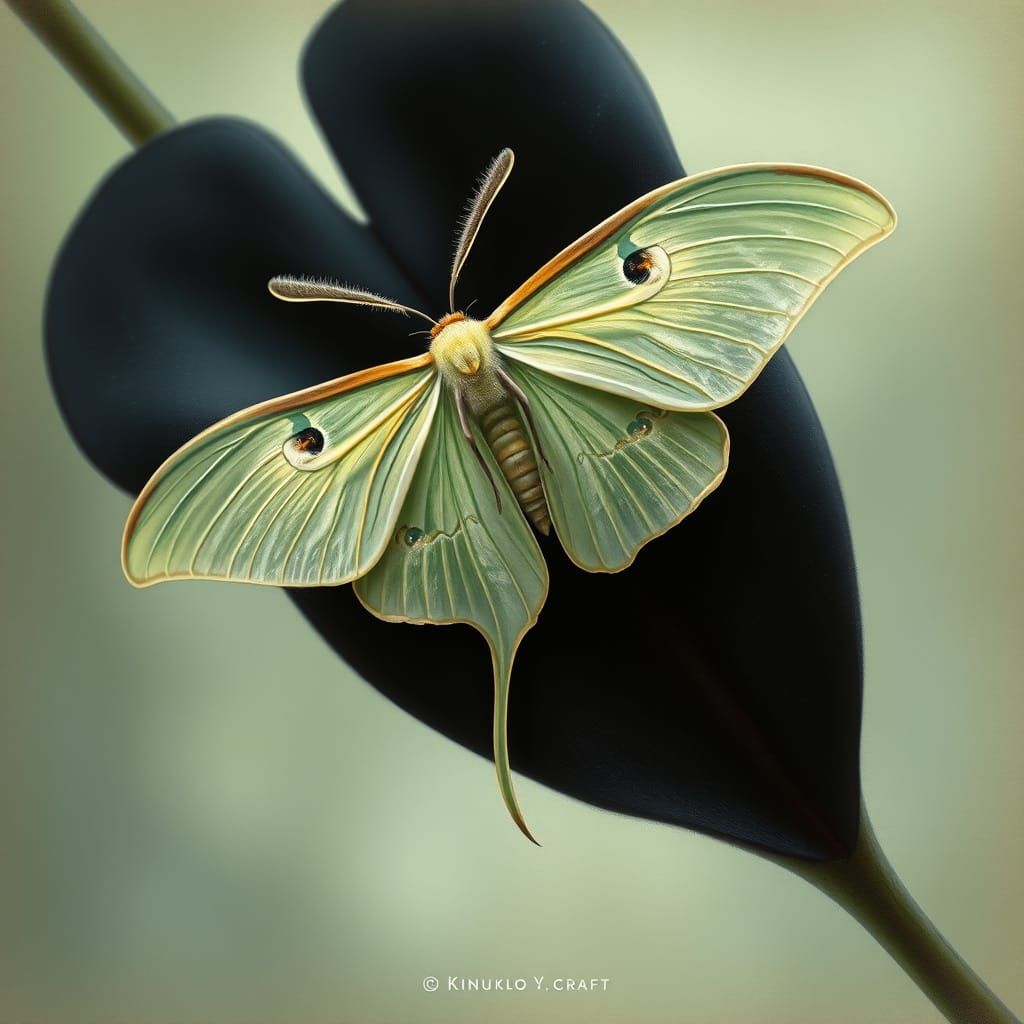 Luminous Lunar Moth on a Velvet Petal