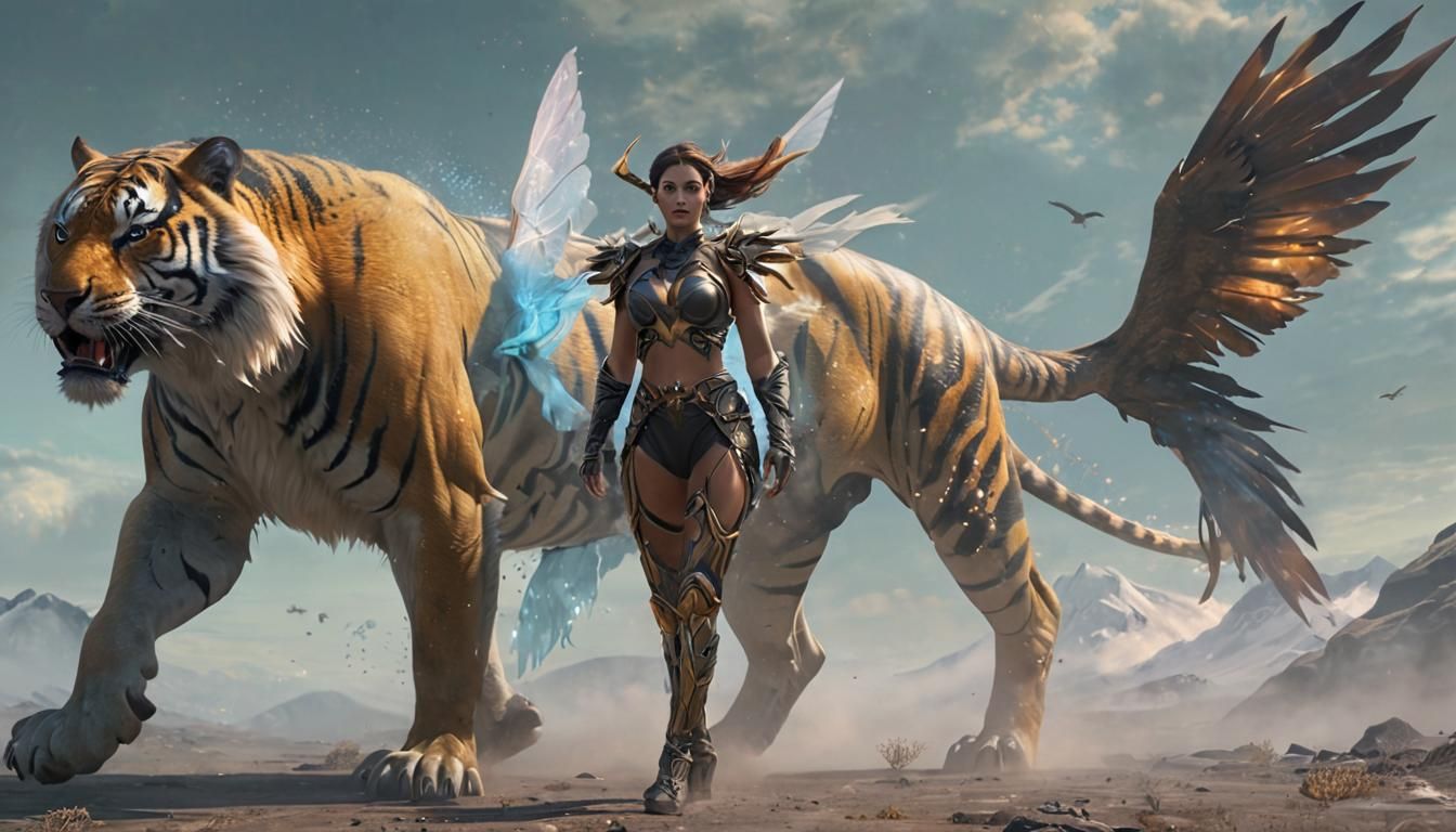 Mystical Chimera Woman in Dreamlike Landscape