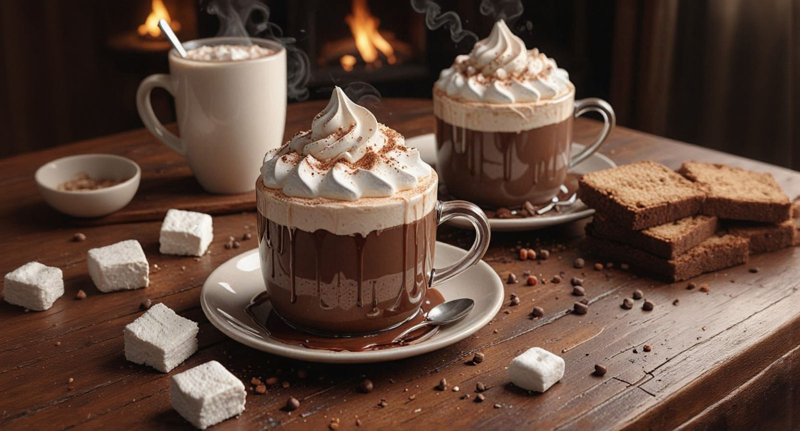 Warm Cocoa, Cake, and Marshmallows in Deep Matte Painting St...