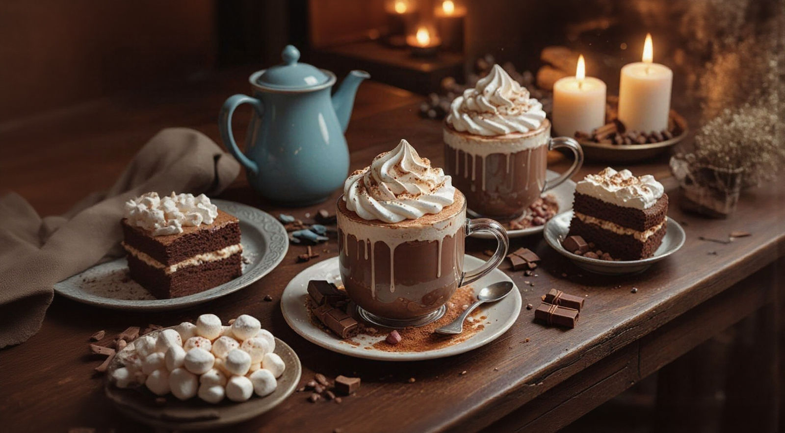 Warm Velvet Cake and Hot Cocoa in Fantastical Matte Painting...