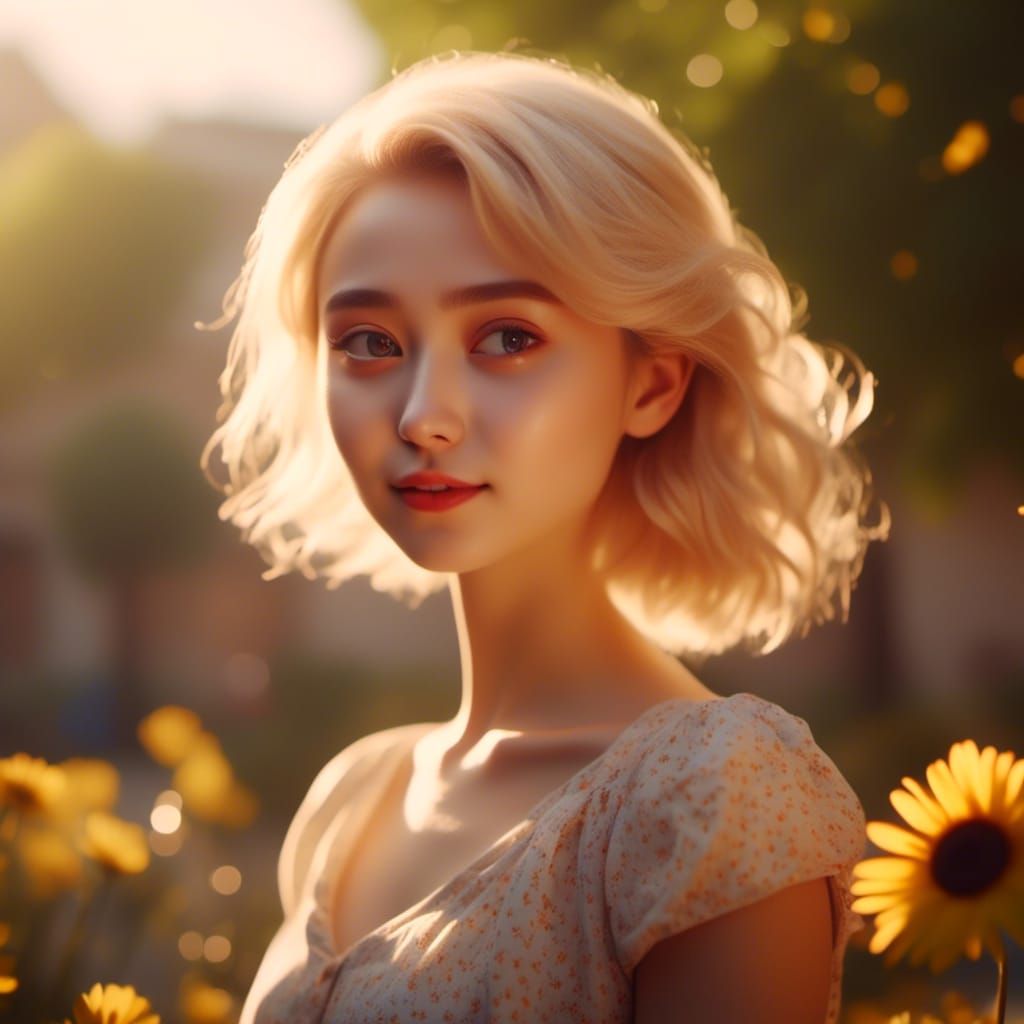 Flirty Blonde Woman Portrait on a Sunny Day