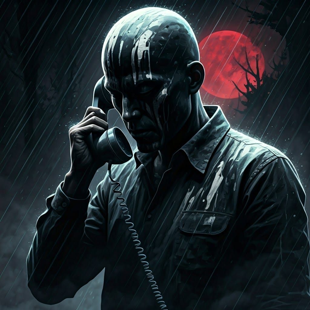 Telephone Head Silhouette in Rainy Forest