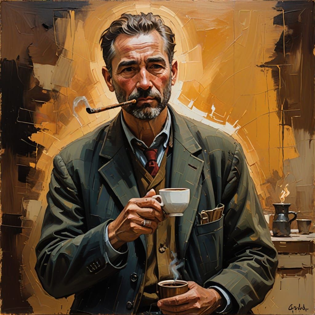 Man with Pipe: An Impressionist Oil Painting