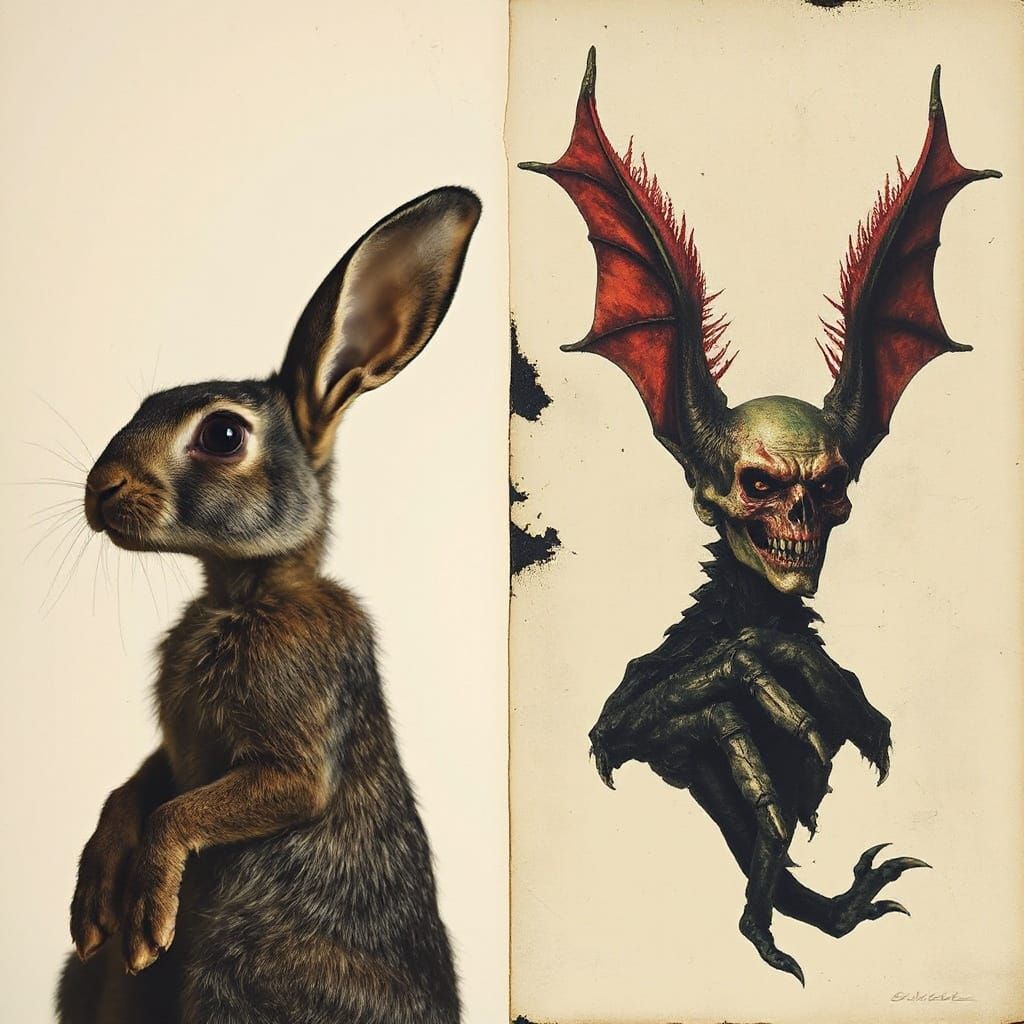 Surreal Hybrid Rabbit Vampire in Pop Art Style