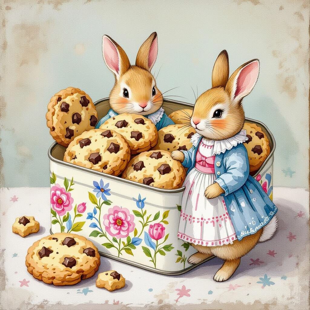 Adorable Cookie Characters in a Tin, Watercolor Style