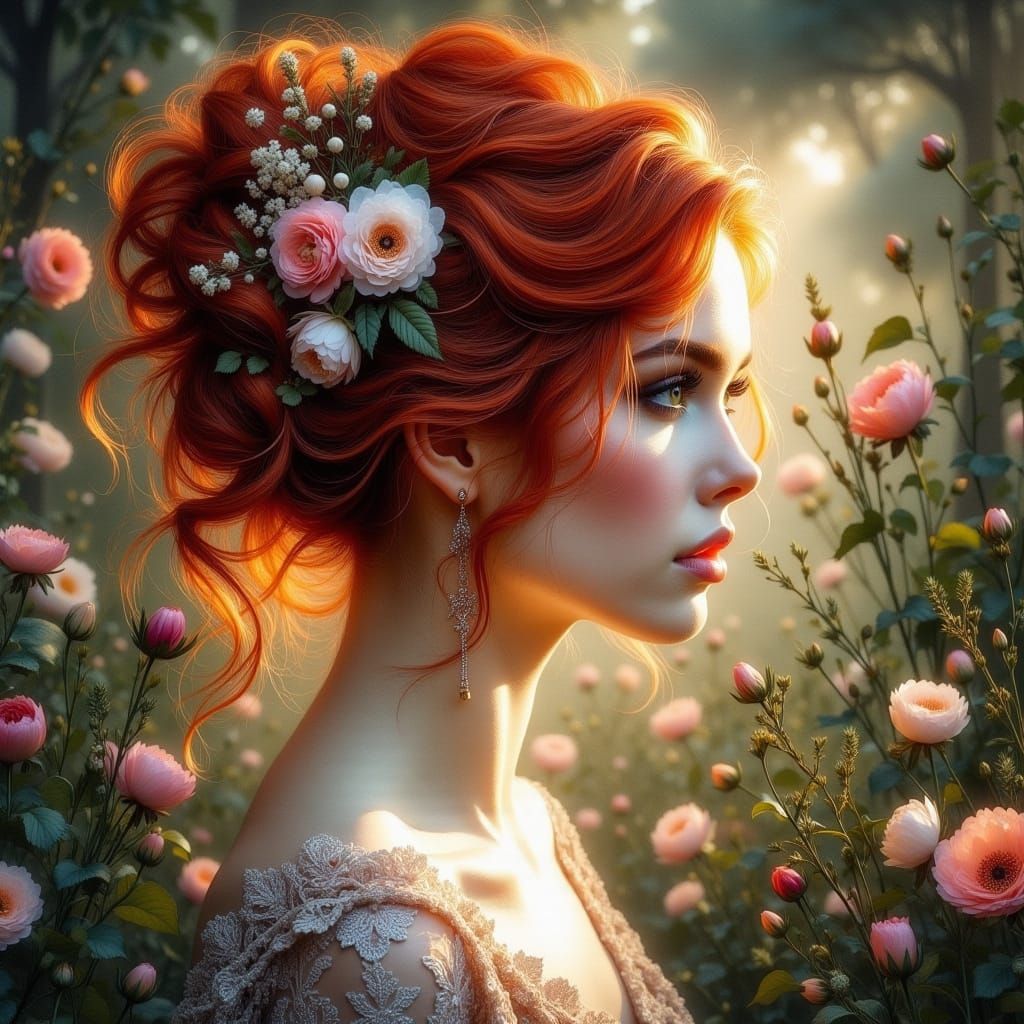 Gorgeous Redhead in Elegant Hairdo