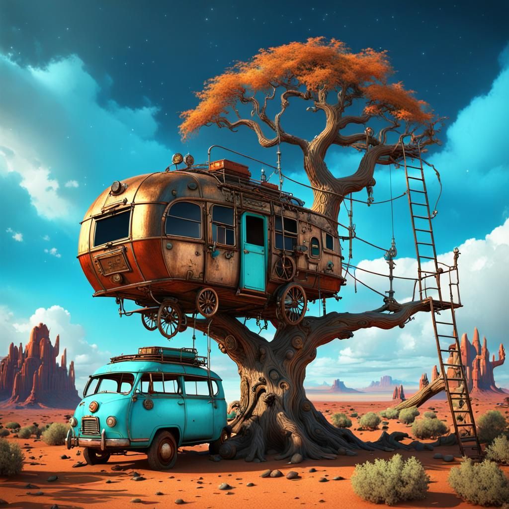 Steampunk Caravan on Alien Planet in 3D Art