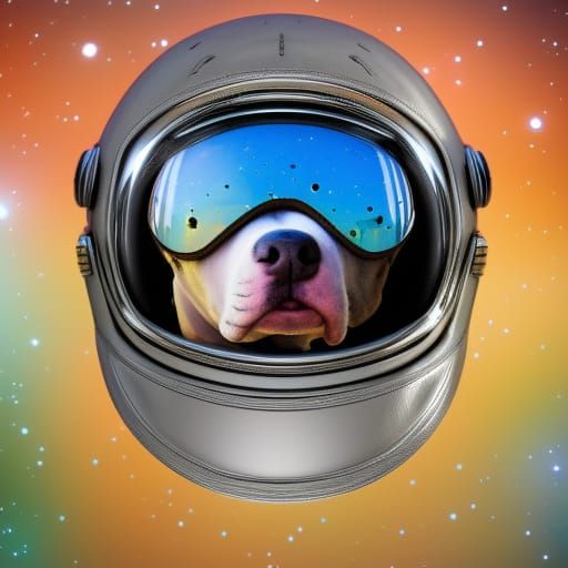 Chibi Pit Bull Astronaut in Cosmic Dreamscape