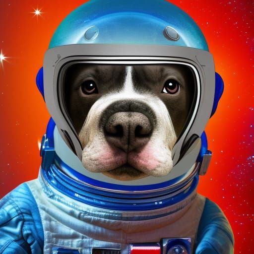 Chibi Pit Bull Astronaut in Holographic Astral Style
