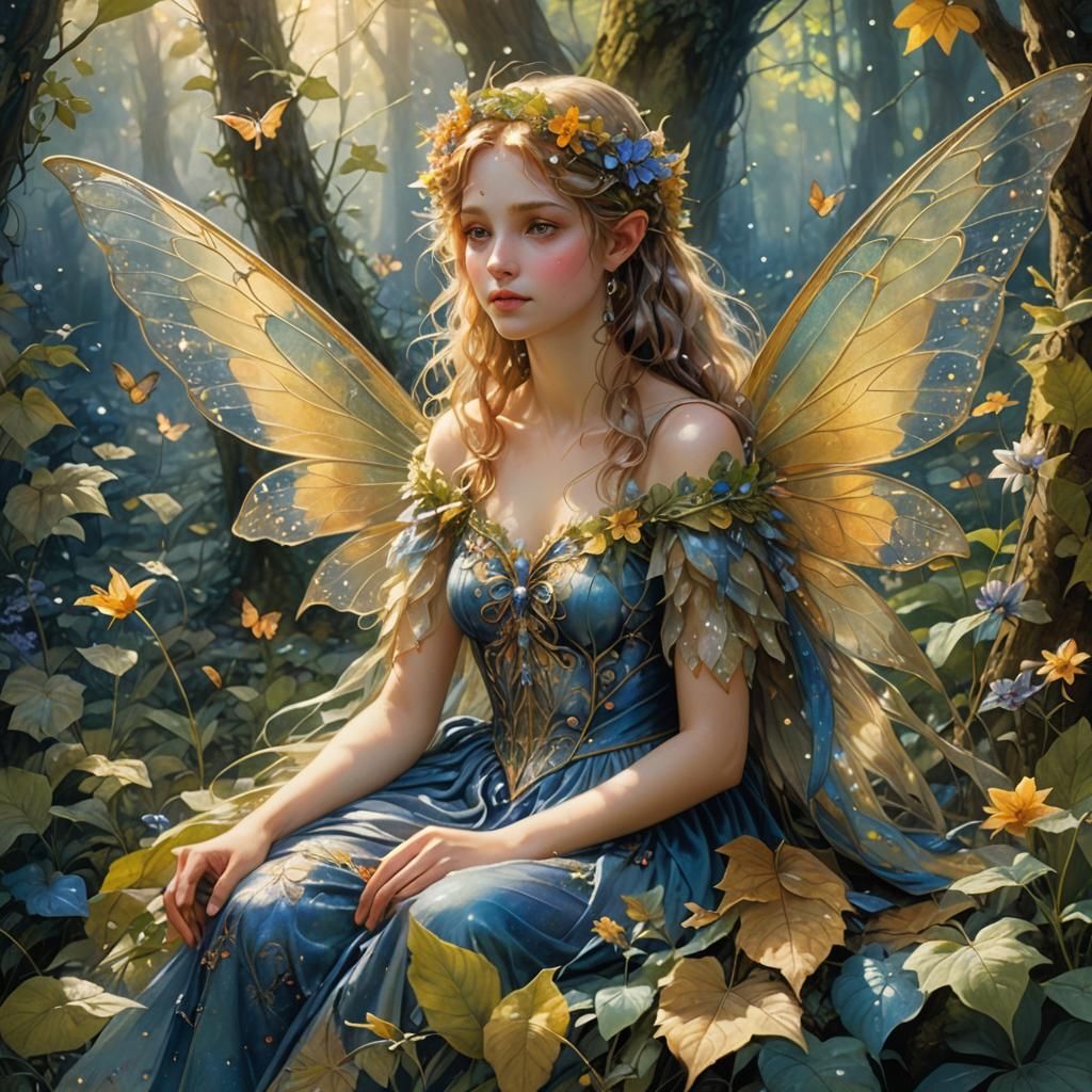 Enchanted Fairy in Forest Clearing, Fantasy Concept Art