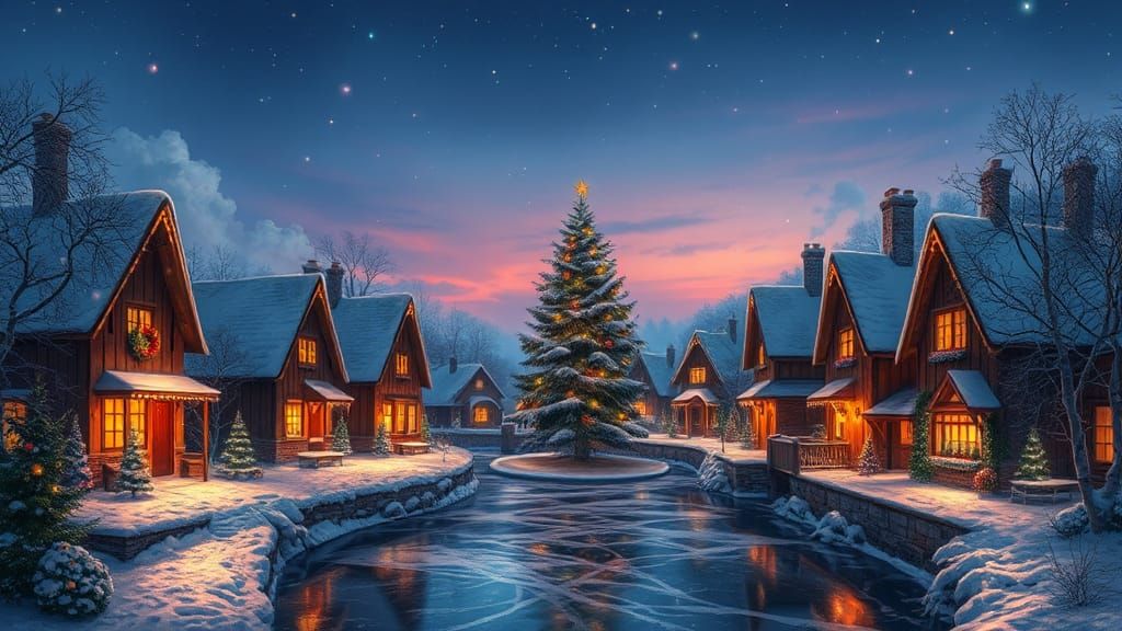 Snowy Christmas Village with Twinkling Lights
