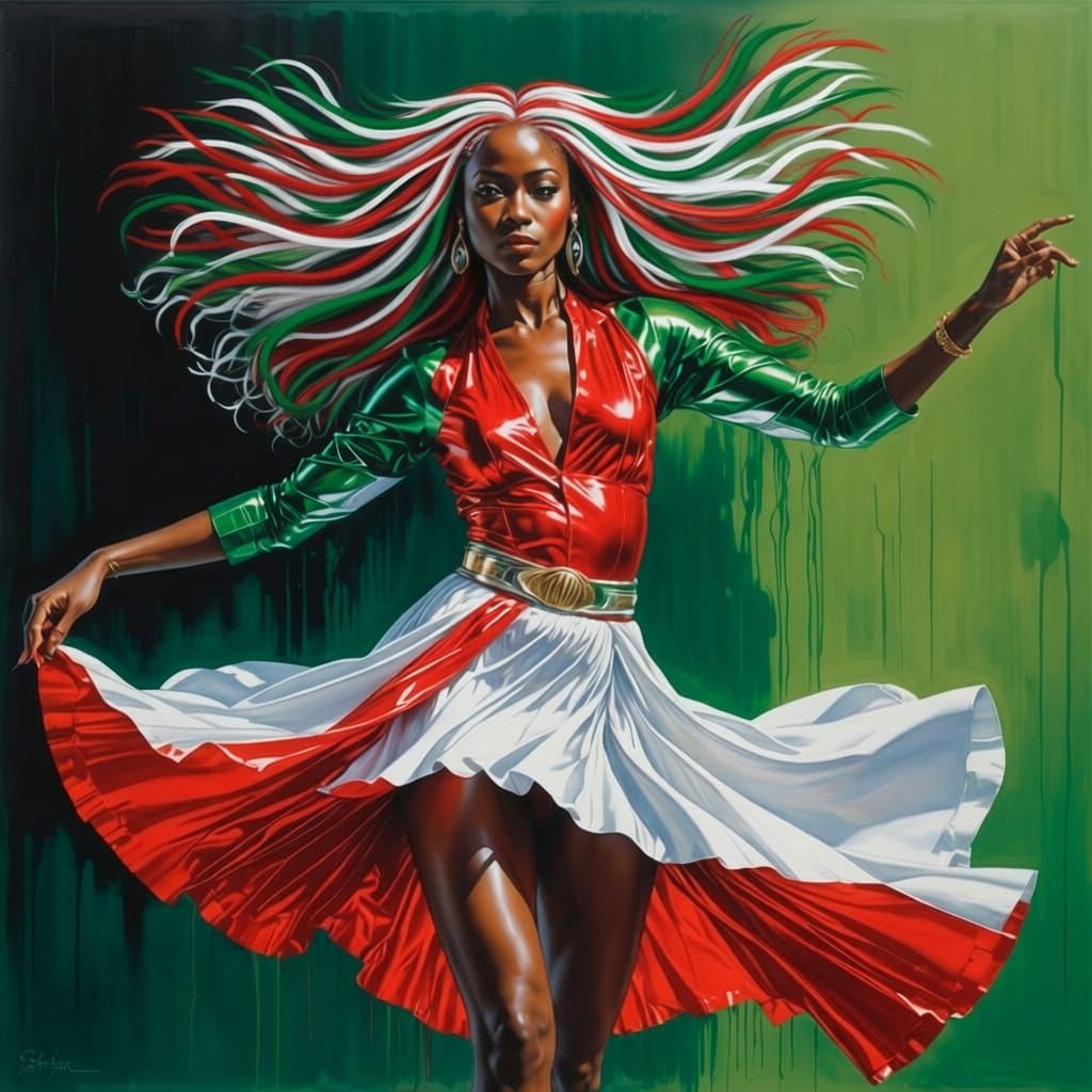 Vibrant West African Dancer in Dynamic Oil Painting Style