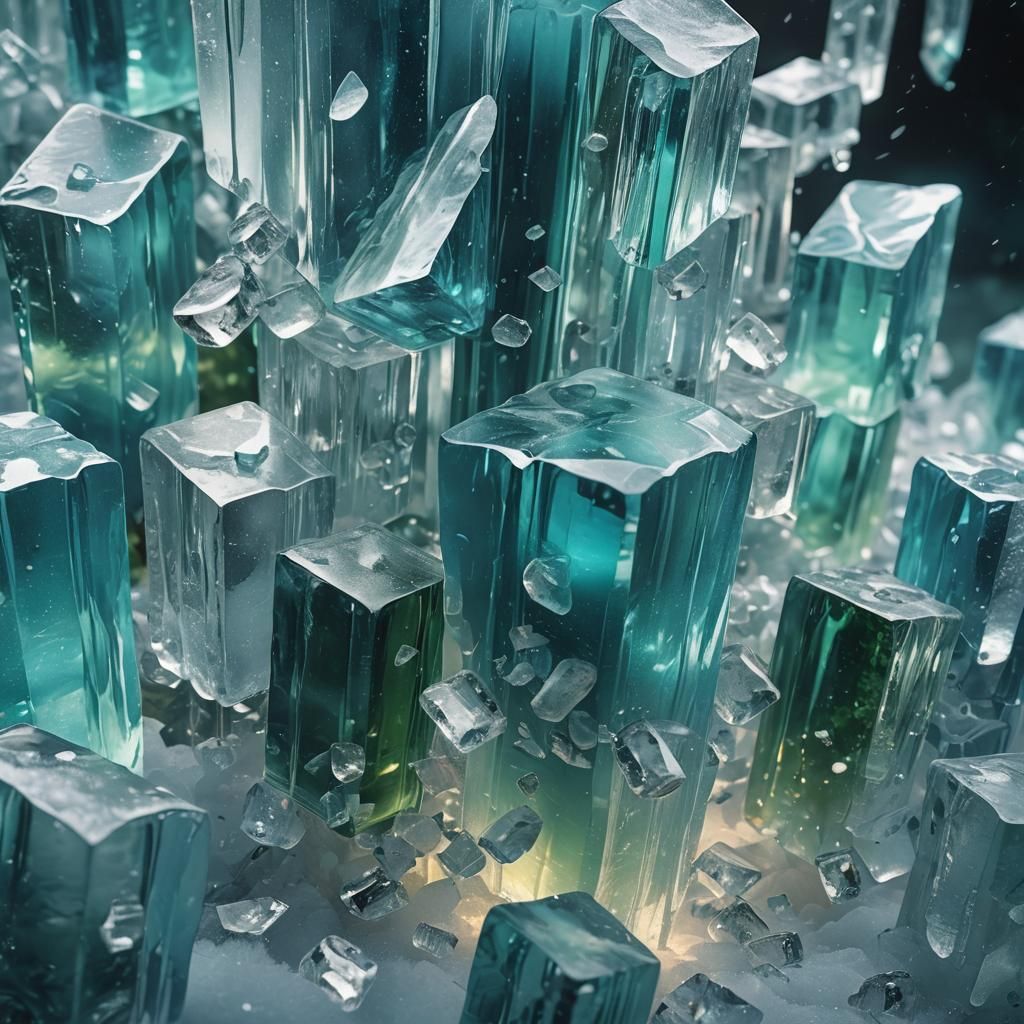 Floating Ice Block with Refracted Light, Digital Art