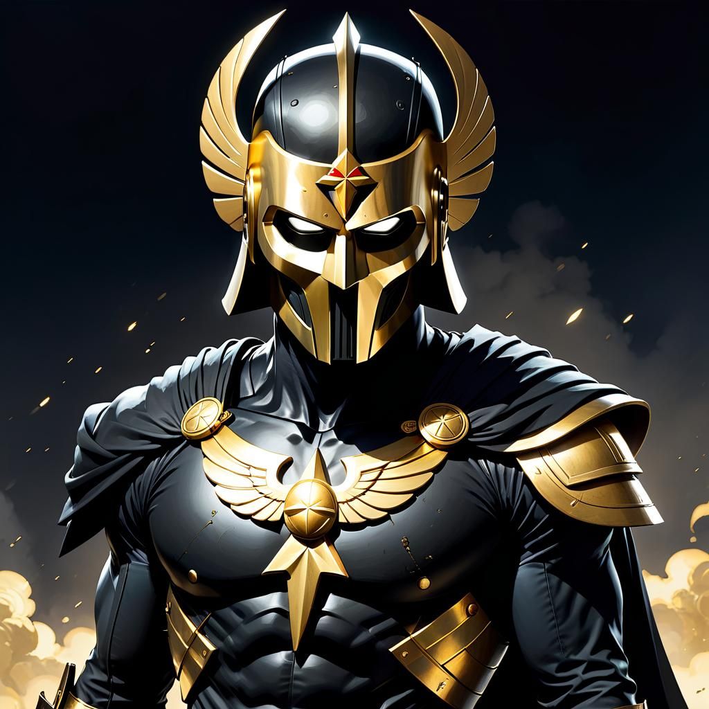 Golden Masked Hero in Comic Art Style