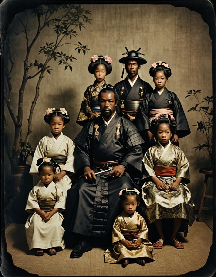 Black Samurai Family Portrait in Ancient Japan