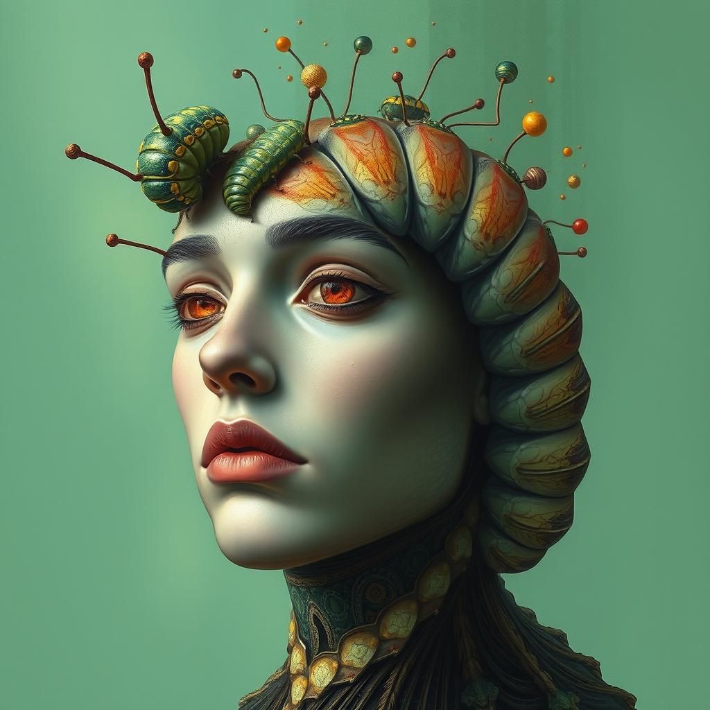Surreal Portrait: Thoughts as Caterpillars in Digital Art