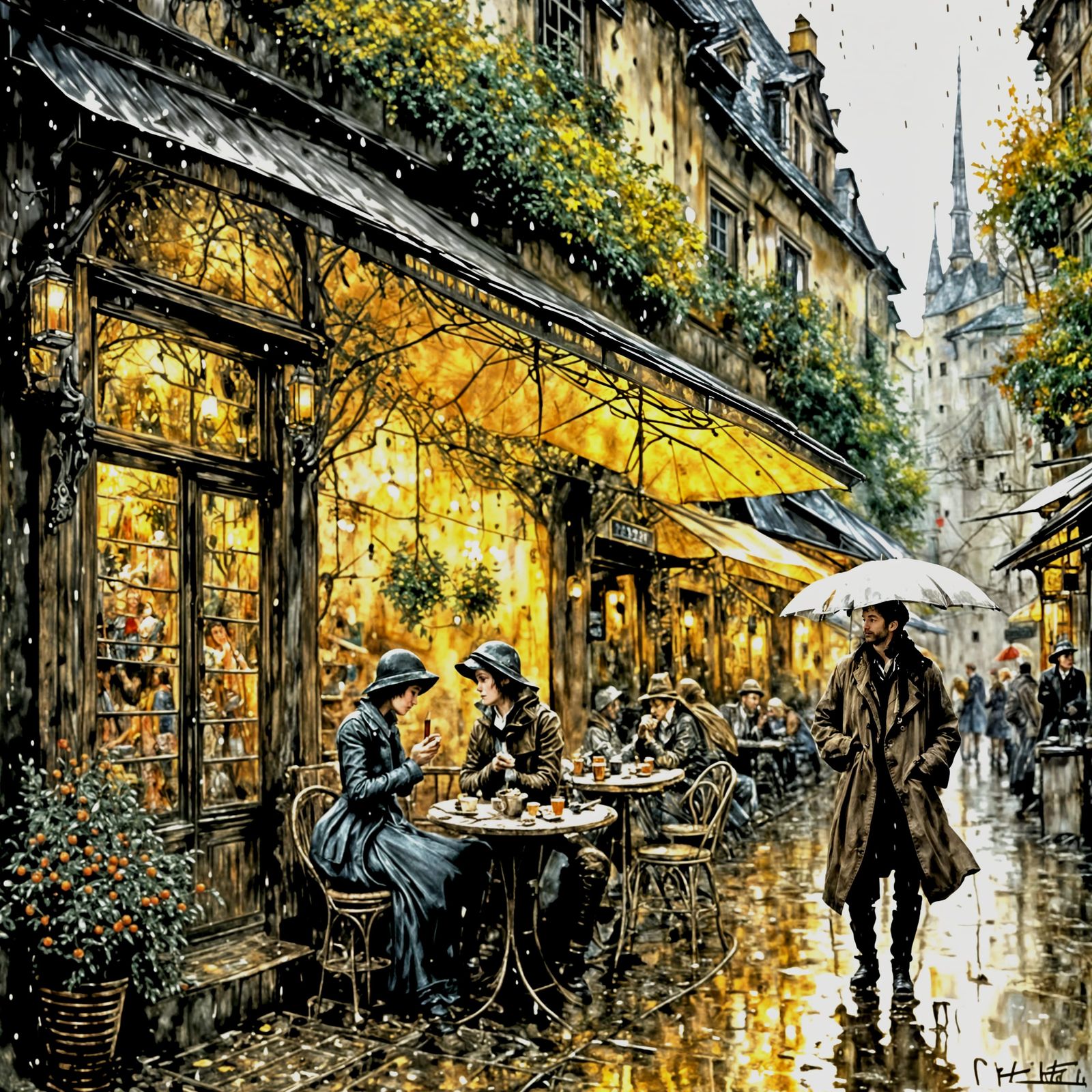 French Cafe in Rainy Fairytale Style