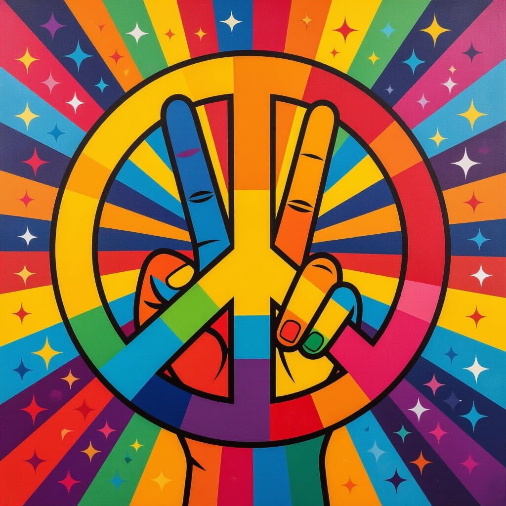 Vibrant Rainbow Peace Sign with Psychedelic Geometric Art
