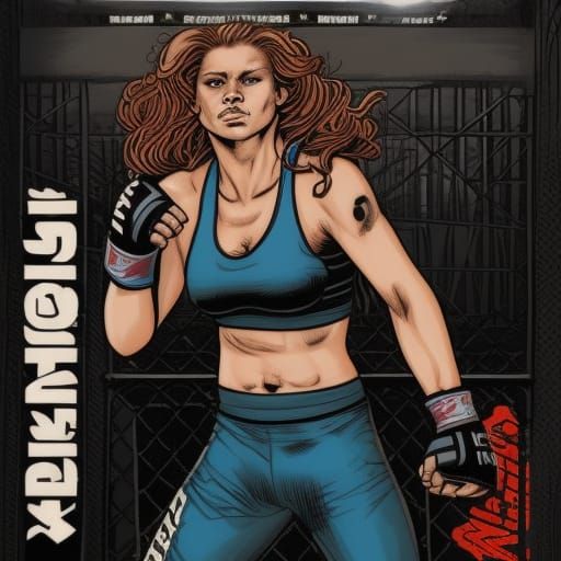 Female MMA Fighter in Comic Book Art Style