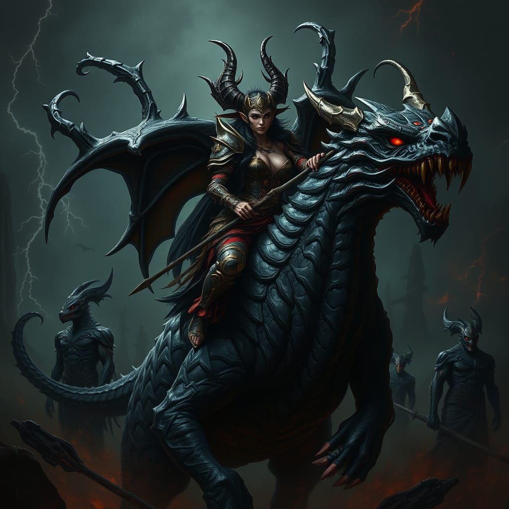 Demonic Warrior Rides Beast Through Barren Realm