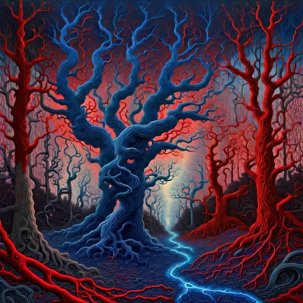 Surreal Liquid Metal Forest with Electric Lightning