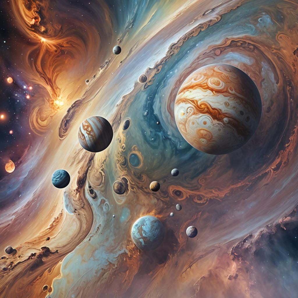 Jupiter and its Moons: Vibrant Space Illustration