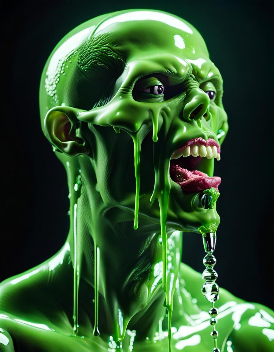 Glowing Green Mucus Humanoid in Sinister Liquid