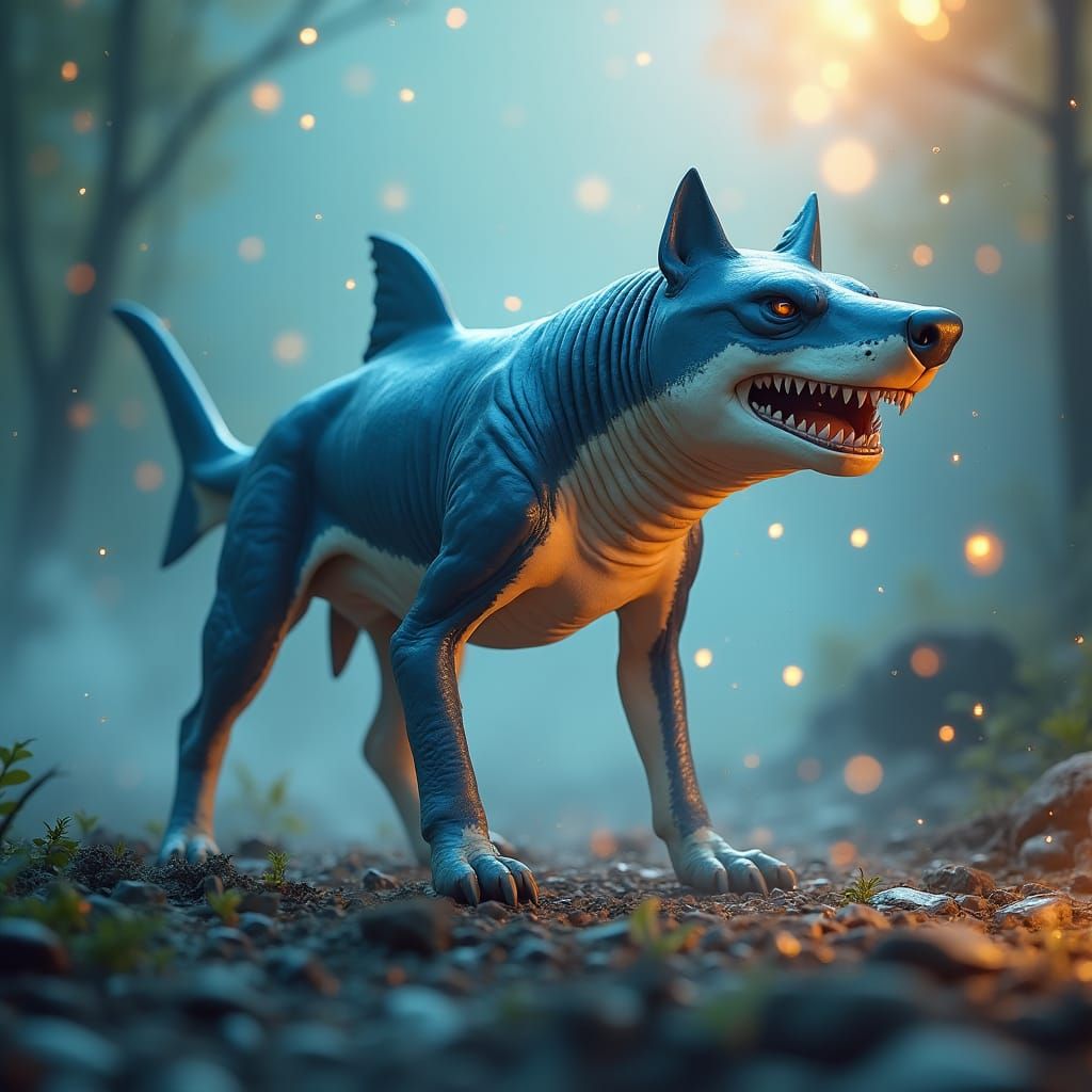 Heroic Shark Dog in Mystical Environment