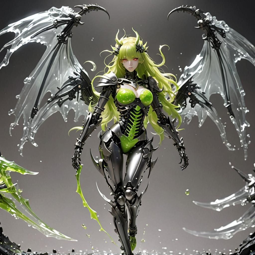 Chimera Girl with Slime Body and Robot Skeleton