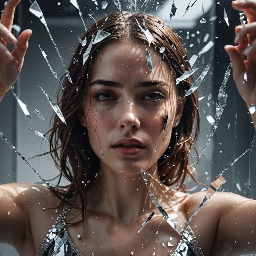 Woman Escaping a Mirror in Hyperrealistic Digital Art